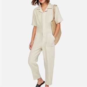 NWT MATE 100% Organic Linen Utility Style Short Sleeve Jumpsuit in Natural Small